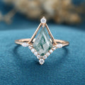Kite cut Moss Agate Gold Engagement Ring
