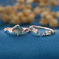 Nature Inspired Hexagon Cut Moss Agate Engagement Ring set