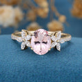 1.1Carat Oval cut Morganite Cluster Engagement Ring