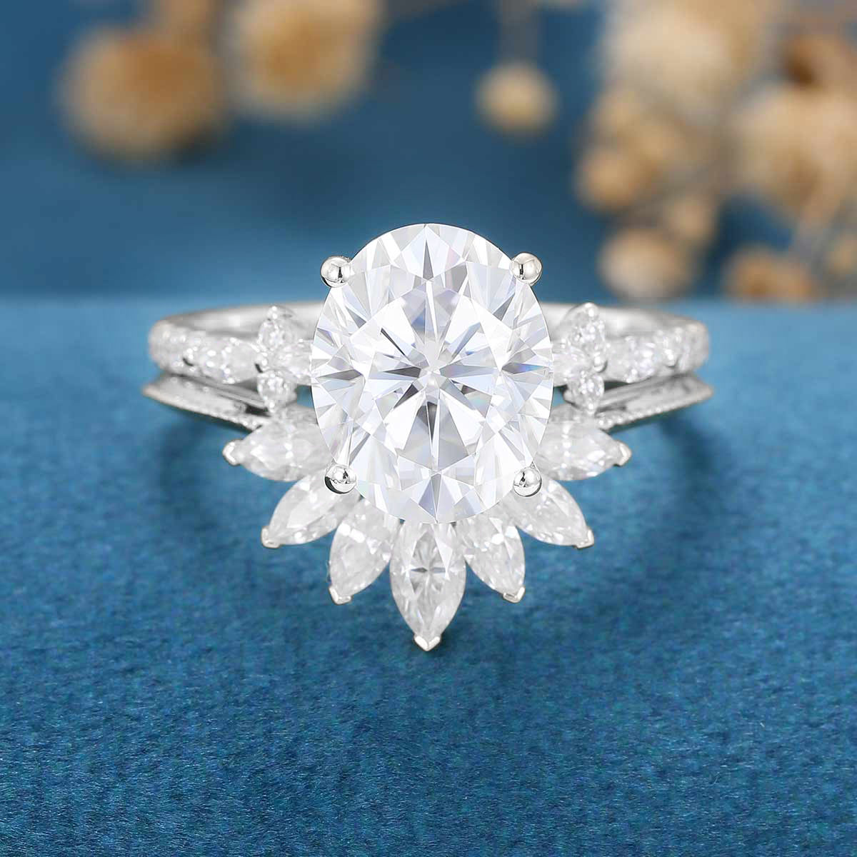 3.0Carat Oval cut Moissanite Engagement ring Bridal Set