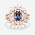 1.5Carat 3PCS Oval cut Lab Alexandrite Cluster Engagement Ring Set