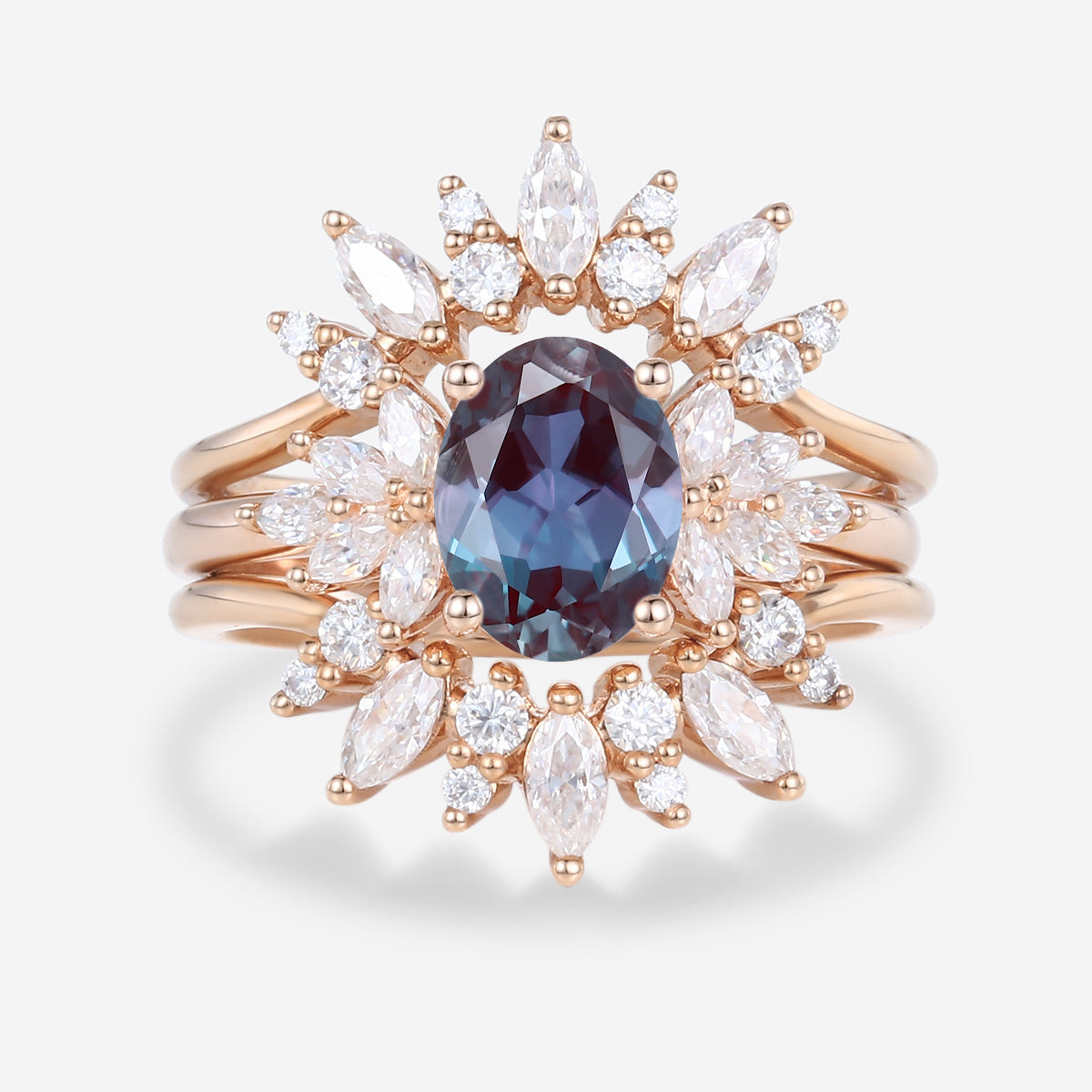 1.5Carat 3PCS Oval cut Lab Alexandrite Cluster Engagement Ring Set