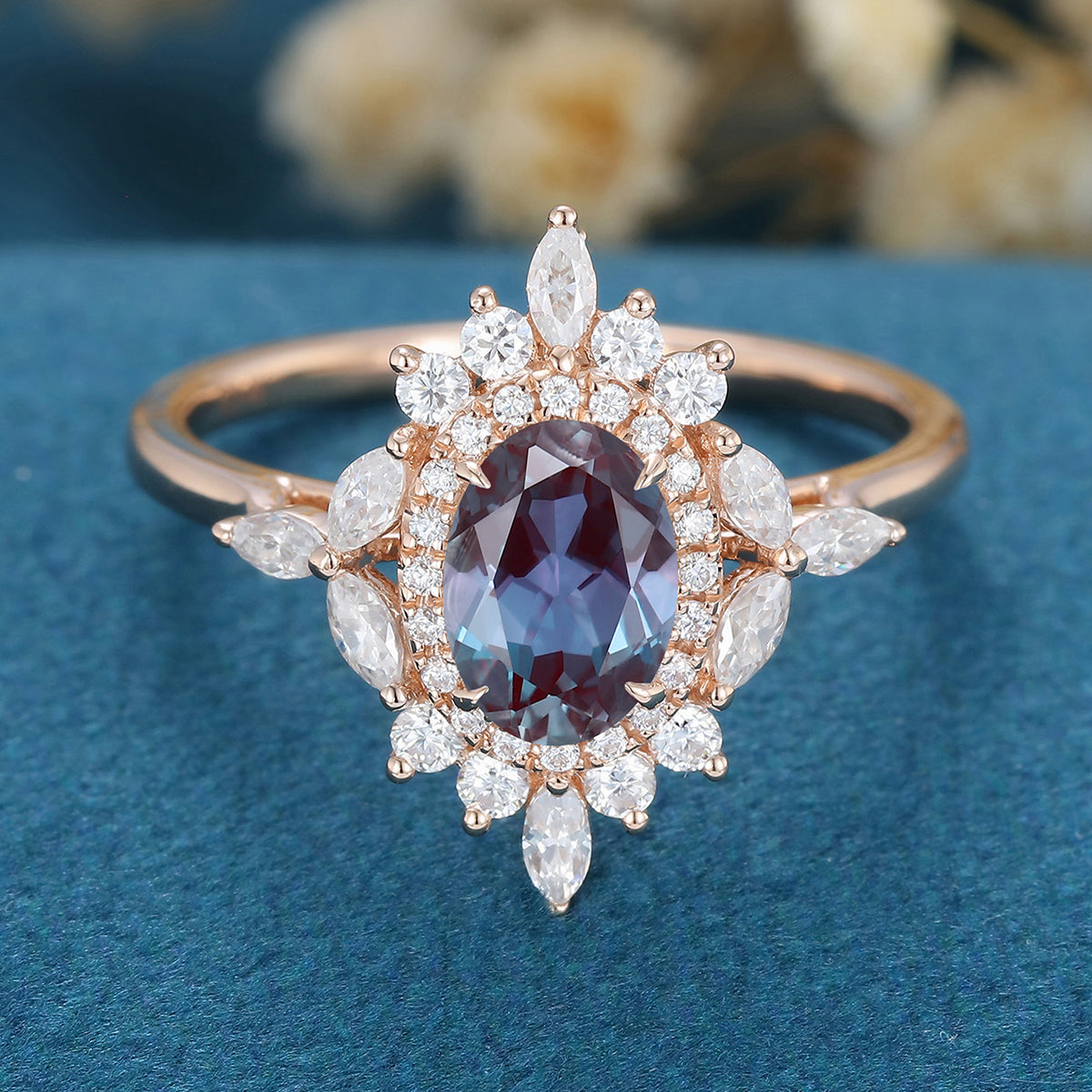 Oval cut Alexandrite Engagement ring