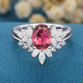 Oval cut Tourmaline Cluster Engagement ring Bridal Set