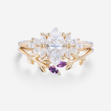 1.0Carat Marquise cut Moissanite Cluster Engagement ring Bridal Set