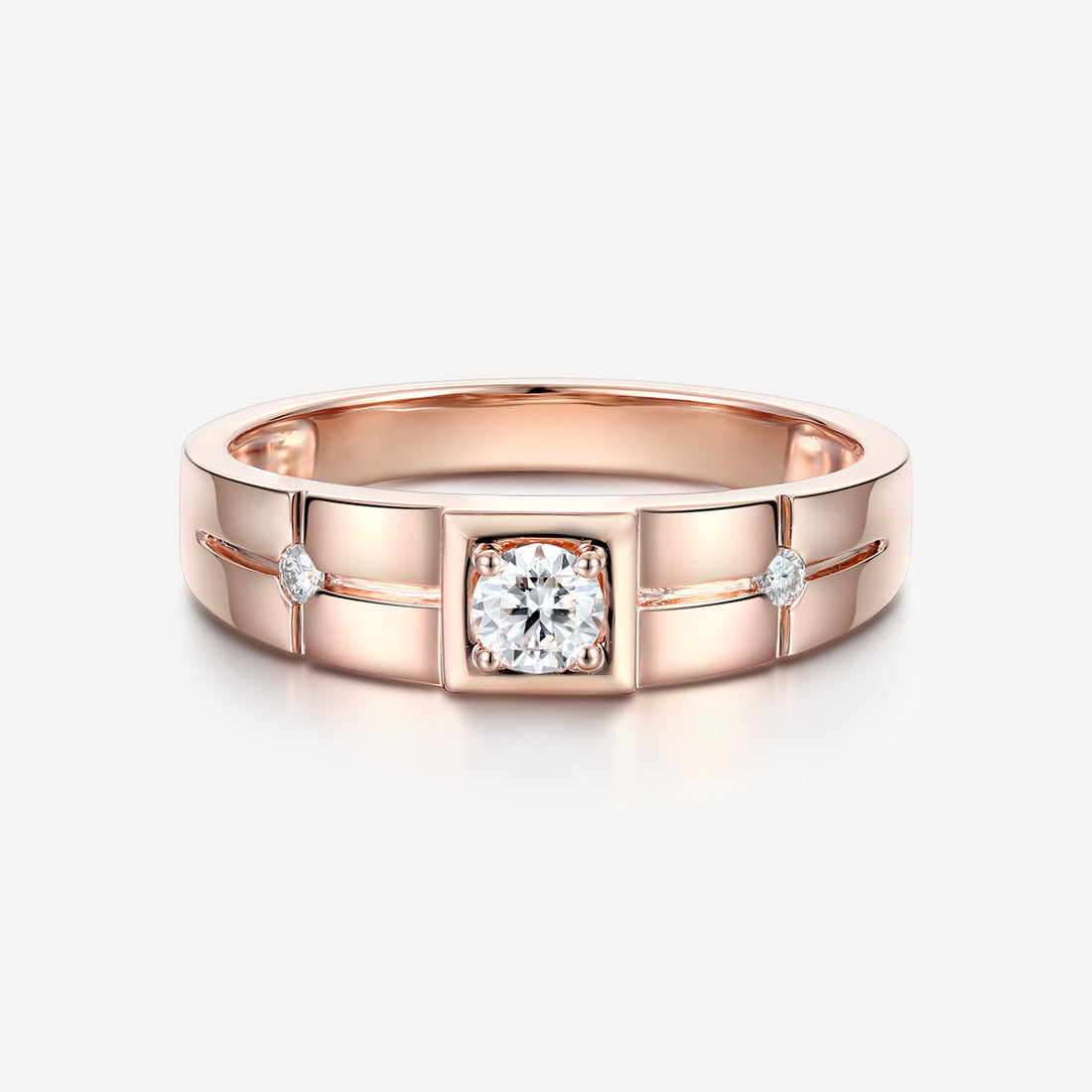 Round Cut Moissanite Statement Ring • Mens Wedding Band