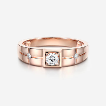Round Cut Moissanite Statement Ring • Mens Wedding Band