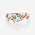 Nature Inspired Round cut Moss Agate Leaf Gold Engagement Ring