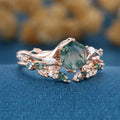 Nature Inspired Hexagon Cut Moss Agate Engagement Ring set