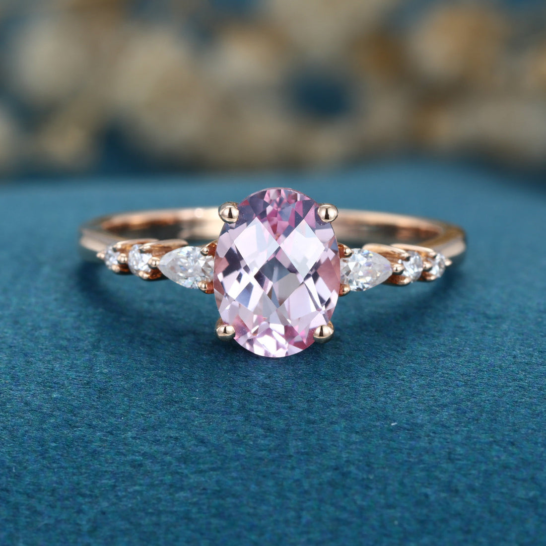 Oval cut Lab Grown Morganite Solid Gold Engagement Ring