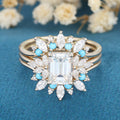 1.7Carat Emerald Moissanite Cluster Engagement ring Bridal Set