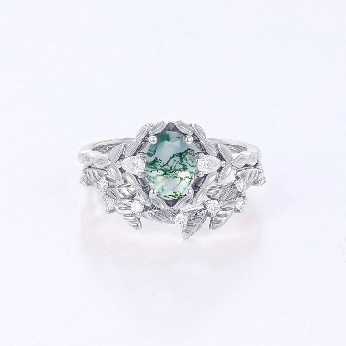 Copy of Nature Inspired Oval cut Moissanite Leaf Gold ring set