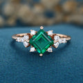 Princess cut Lab grown Emerald Solid Gold Engagement Ring
