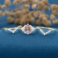 Emerald cut Morganite Cluster Engagement Bridal Set
