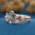 Nature Inspired Hexagon Cut Moss Agate Engagement Ring set