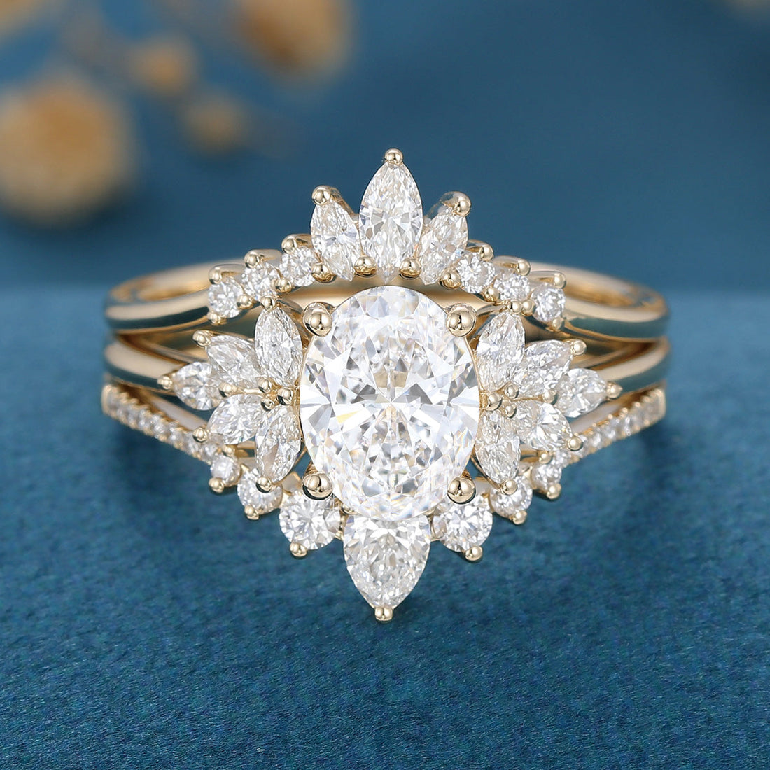 Oval cut 1.5Carat Lab grown Diamond Wedding bridal set