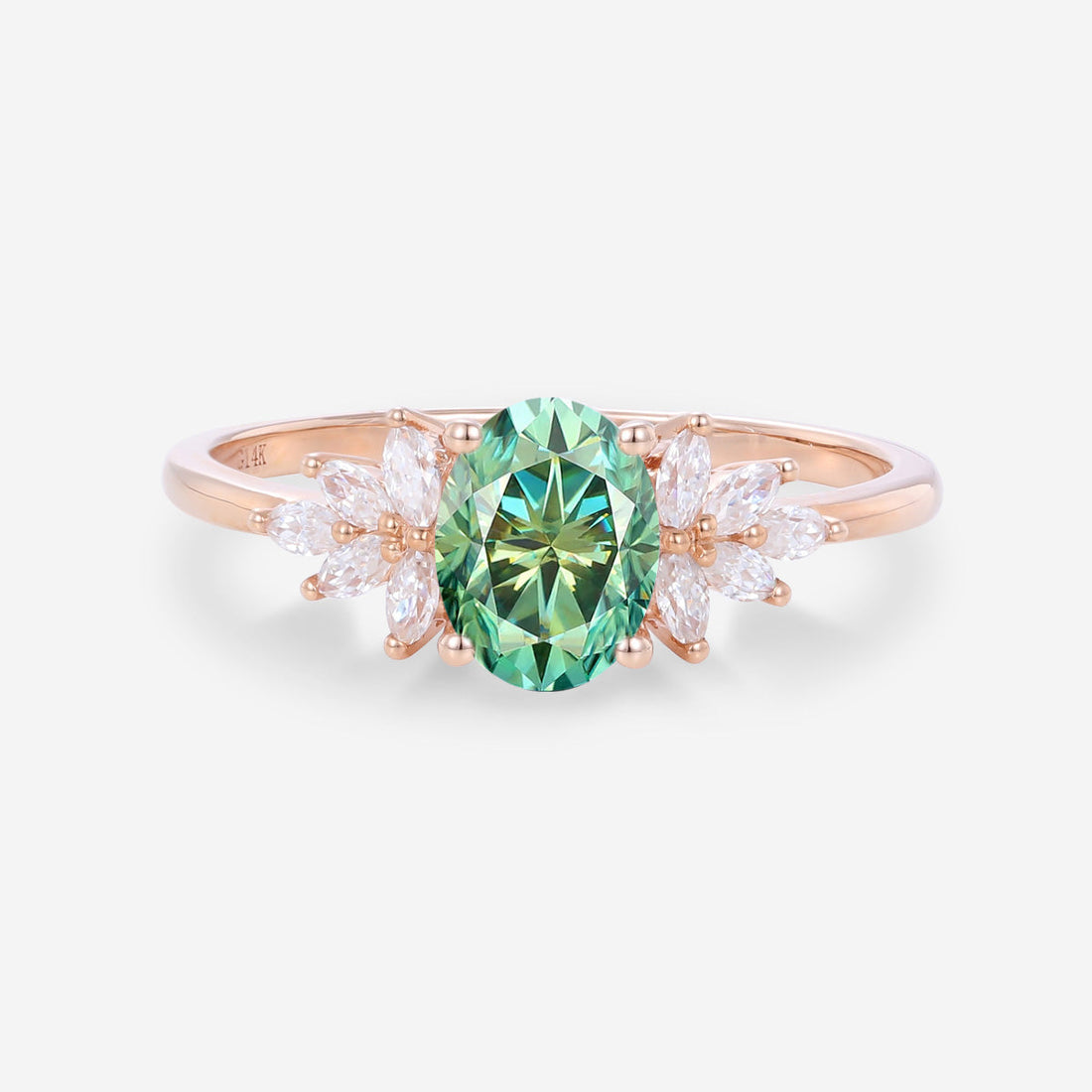 Oval cut Green Moissanite Cluster Engagement Ring