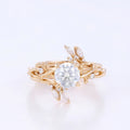 Copy of Nature Inspired Round cut Moss Agate Leaf Gold ring set