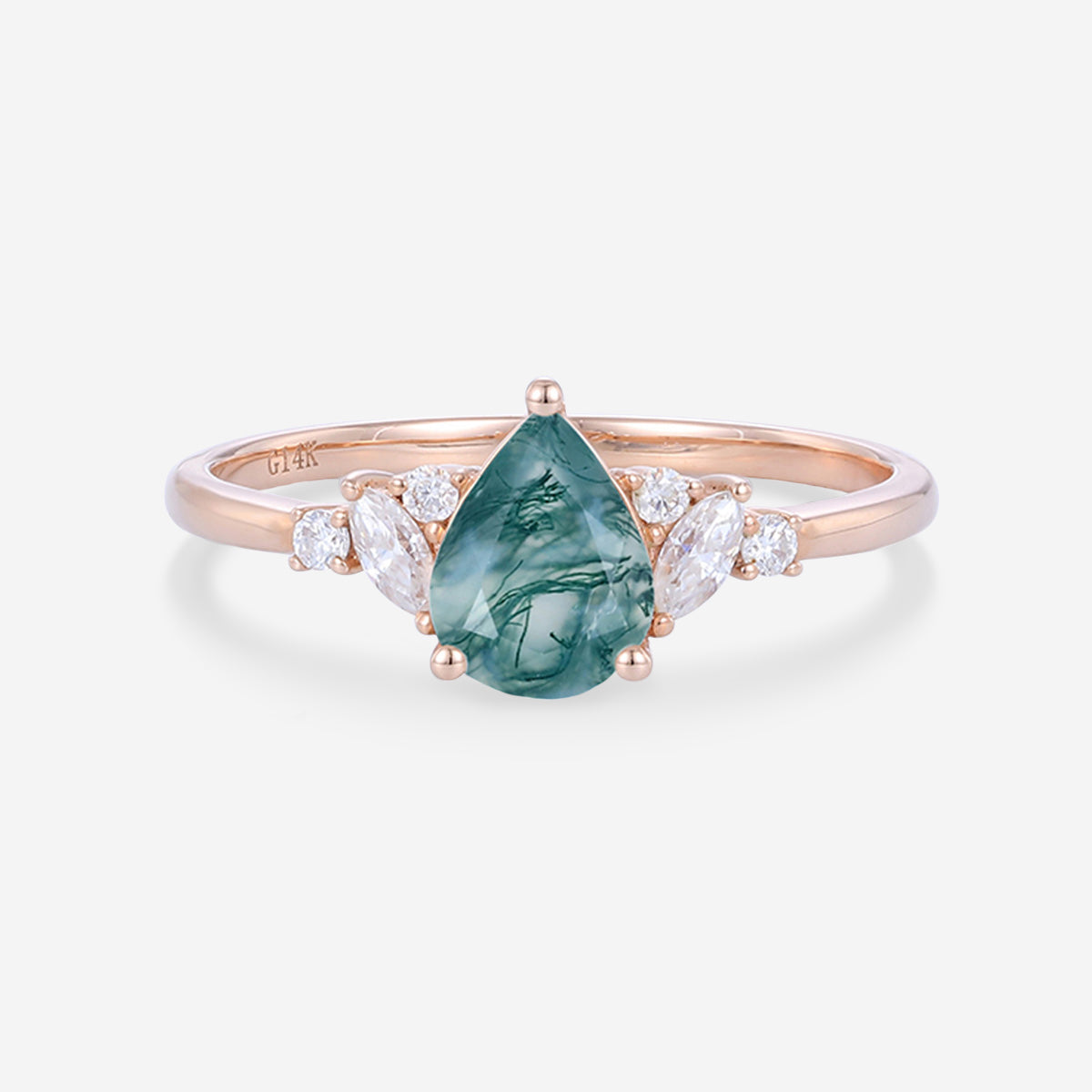 Pear cut Moss Agate Matching Mossanite | Diamonds Gold Engagement Ring