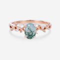 Nature Inspired Oval cut Moss Agate Matching Mossanite | Diamonds twig Gold Engagement Ring