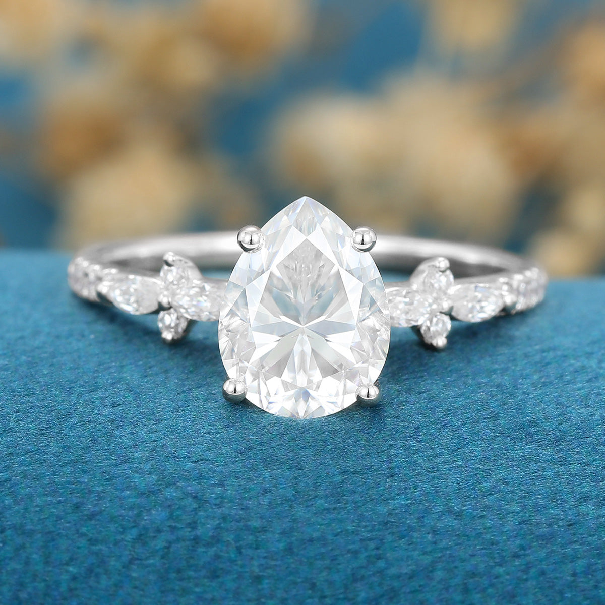 1.5 Carat Pear cut Moissanite Half eternity Engagement ring