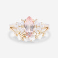 1.0 Carat Marquise cut Morganite + Moissanite Cluster Engagement Ring Bridal Set