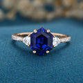 Hexagon cut Lab Blue Sapphire Solid Gold Engagement Ring