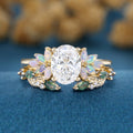 Oval cut Lab-Grown Diamond Engagement ring +Moss agate Wedding Bridal set