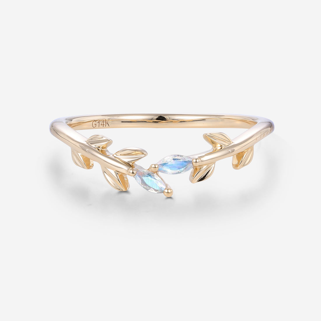 Marquise Moonstone leaf Curved Wedding Band Ring