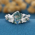 Nature Inspired Hexagon Cut Moss Agate Engagement Ring set