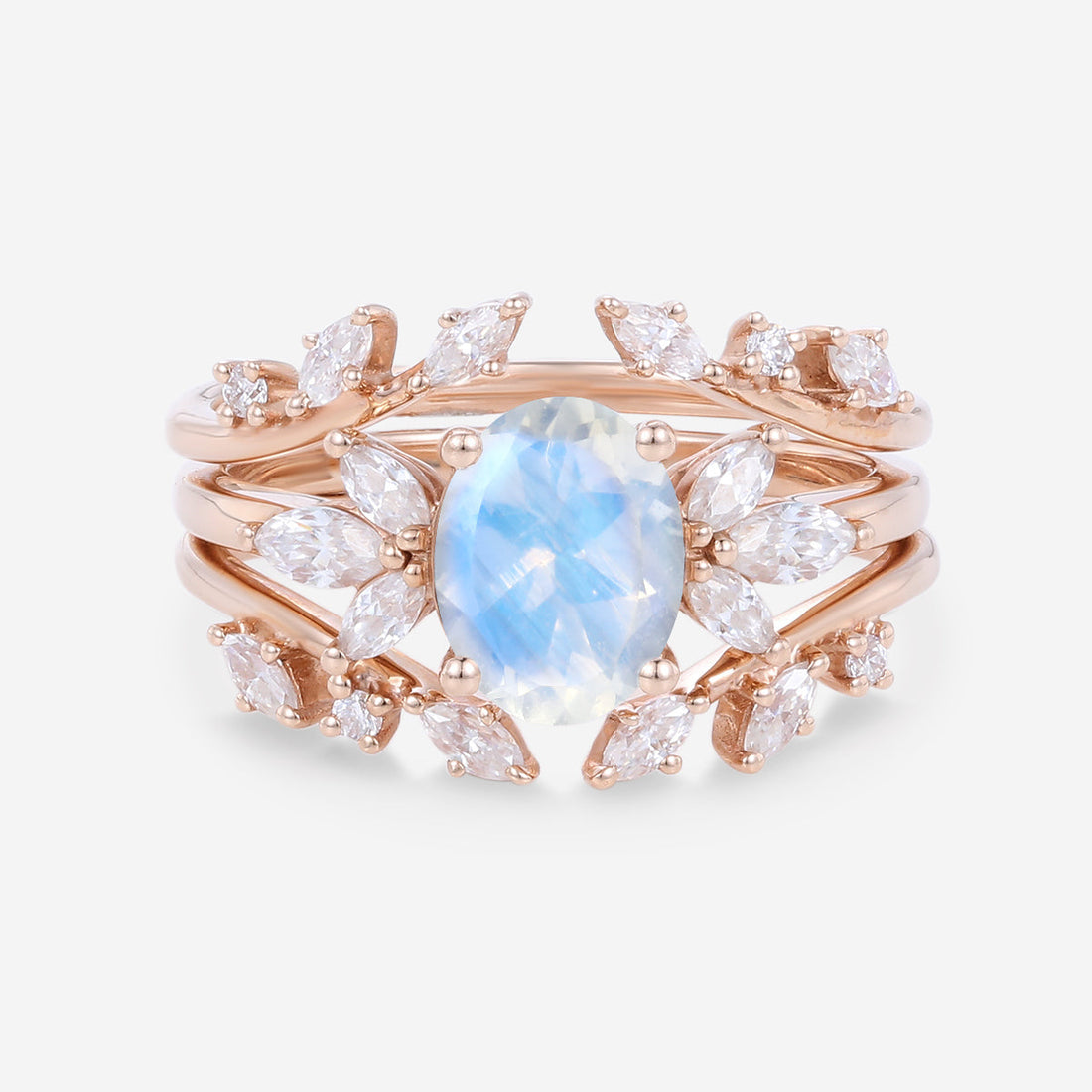 Oval cut Moonstone | Moissanite Cluster Engagement Bridal Set