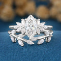 Marquise cut Lab-Grown Diamond Engagement ring Rose gold Cluster Diamond Wedding Bridal Set