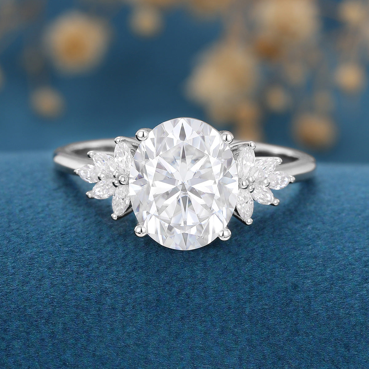 9*11mm 4 Carat Oval cut Moissanite Cluster Engagement ring