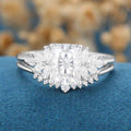 Radiant cut Moissanite Cluster Engagement ring Bridal Set