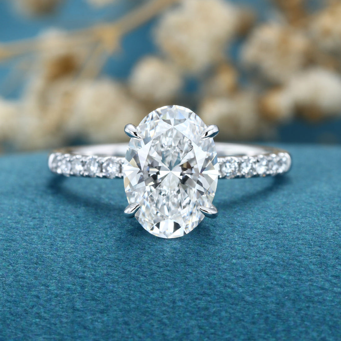 3.0Carat Oval cut Lab-grown diamond Solid gold Engagement Ring
