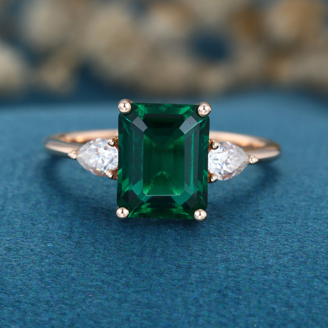 Emerald cut Lab grown Emerald Solid Gold Engagement Ring