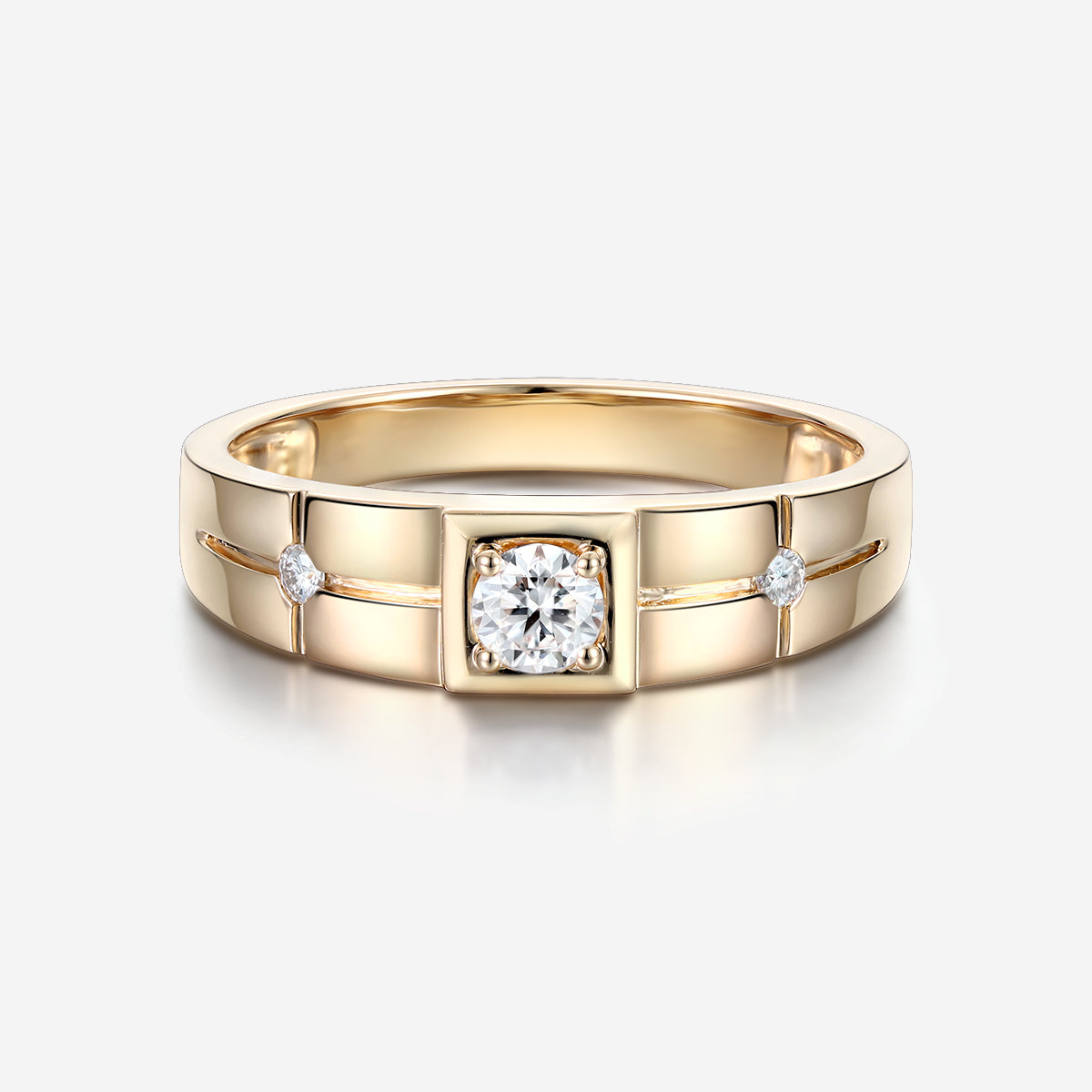 Round Cut Moissanite Statement Ring • Mens Wedding Band