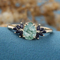 Pear Cut Natural Green Moss Agate Cluster Engagement Ring