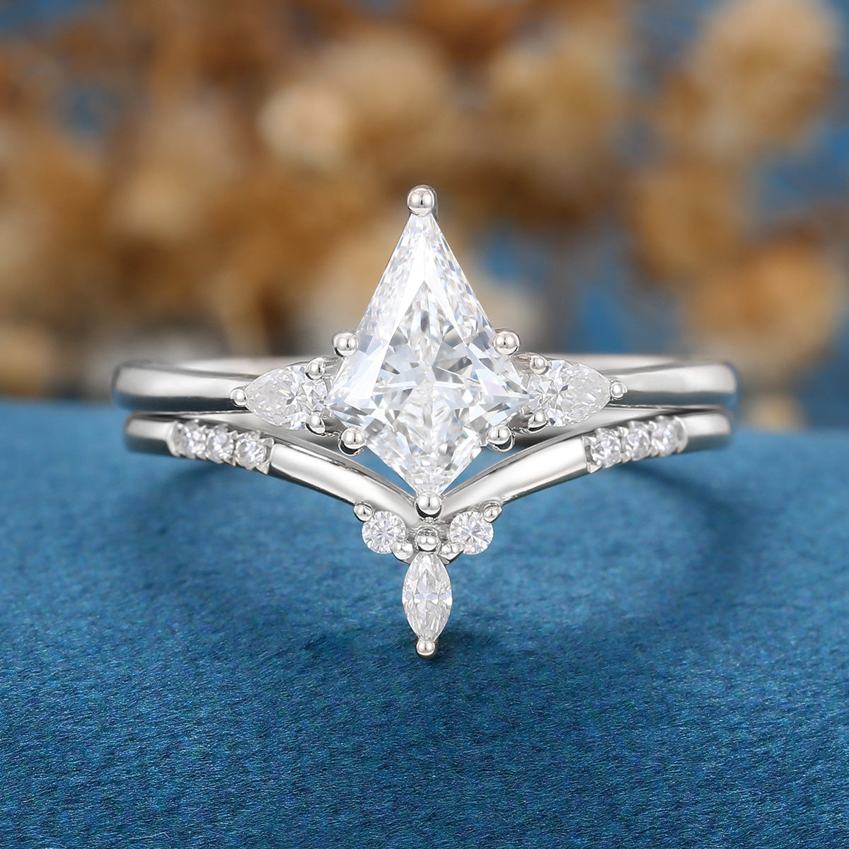Kite cut Lab-Grown Diamond Rose gold Cluster Diamond Wedding Bridal Set