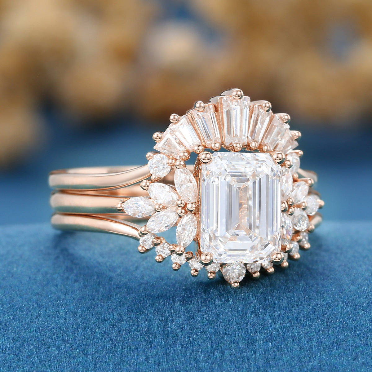 Emerald cut Lab-Grown Diamond Wedding Bridal Set