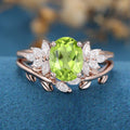 Oval cut Olivine Cluster Engagement ring Bridal Set