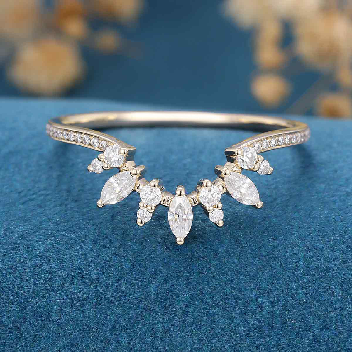 Marquise cut Moissanite /Diamond Curved Wedding Band Ring