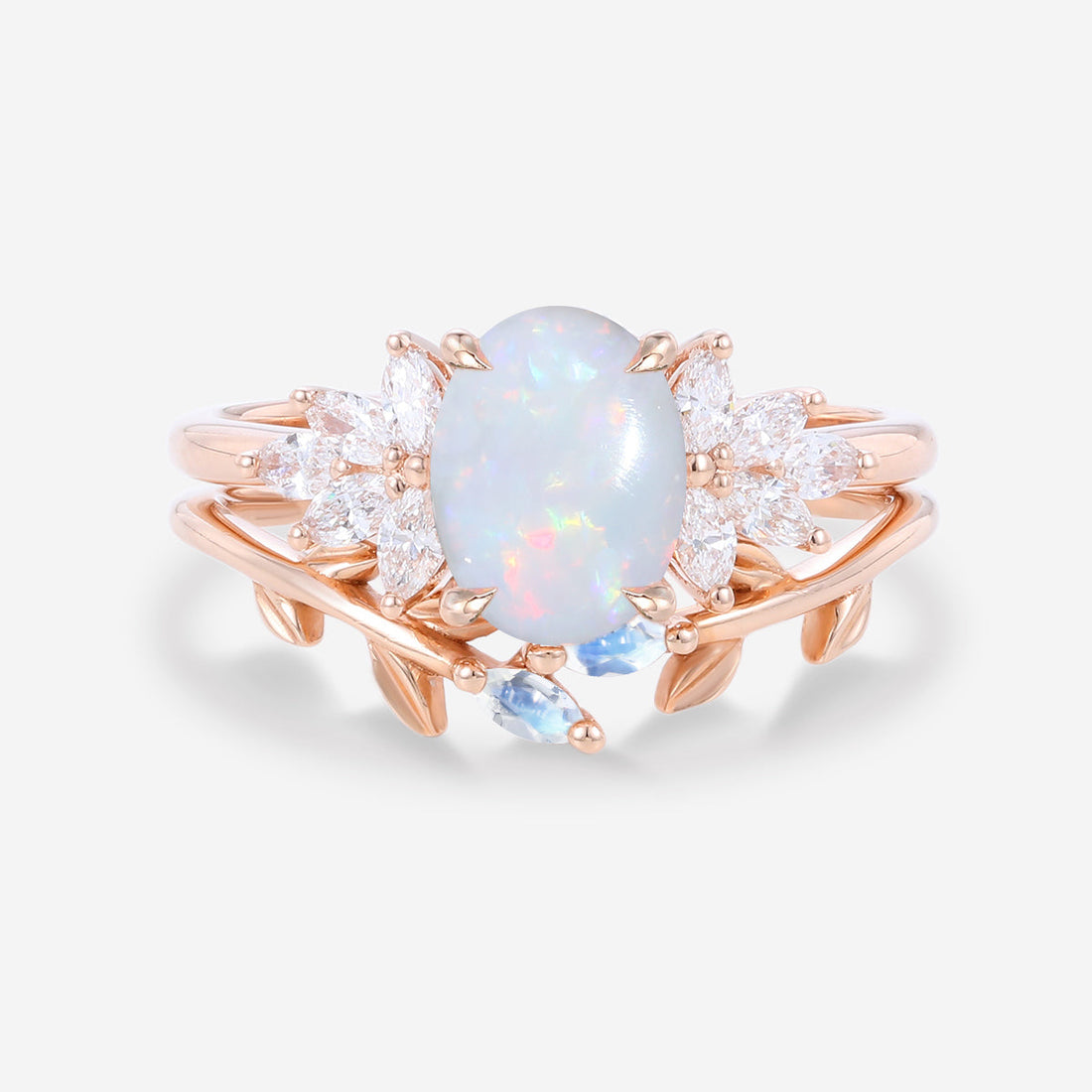 Oval cut Opal Engagement ring Bridal Set