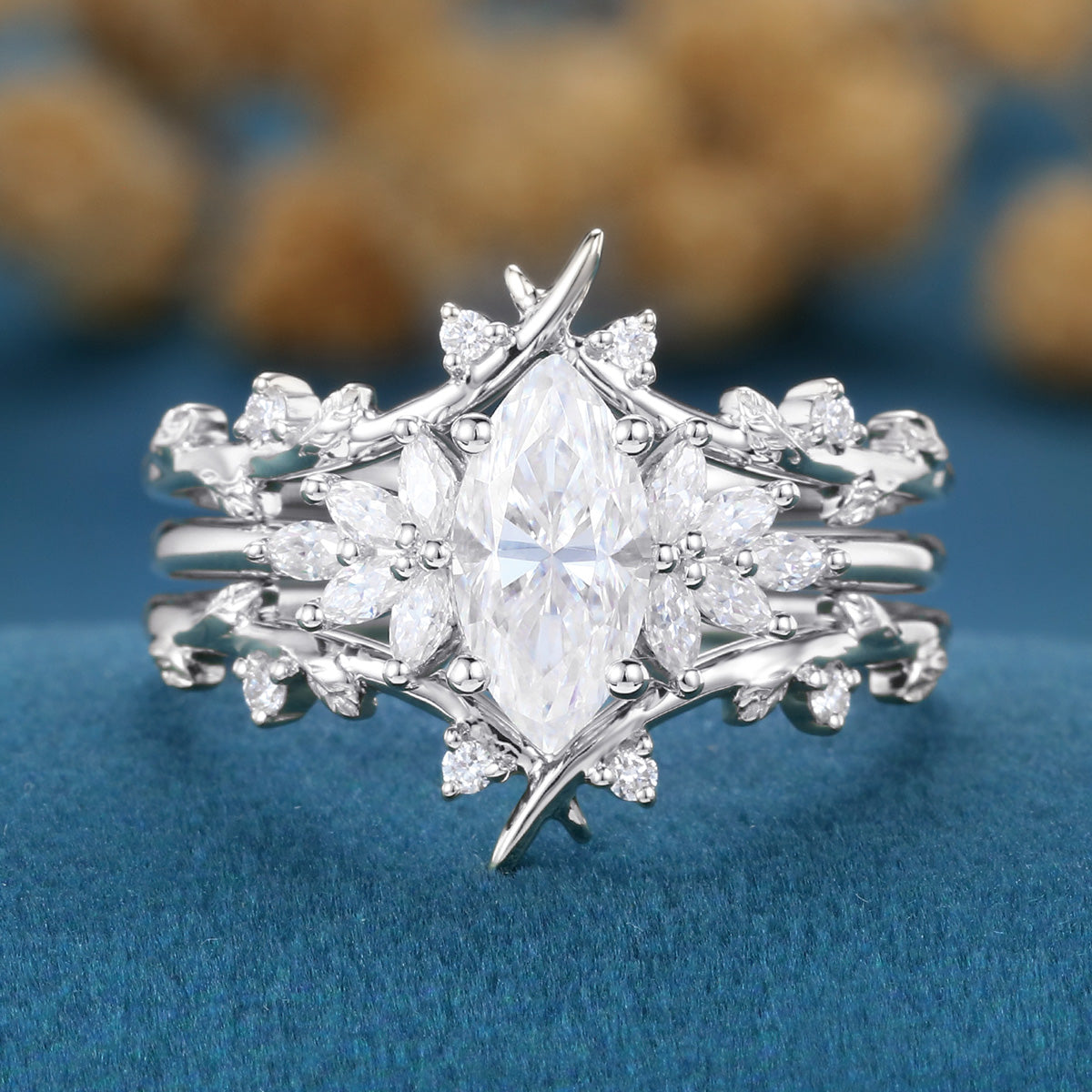 Marquise cut Moissanite Cluster Engagement Bridal Set (Copy)