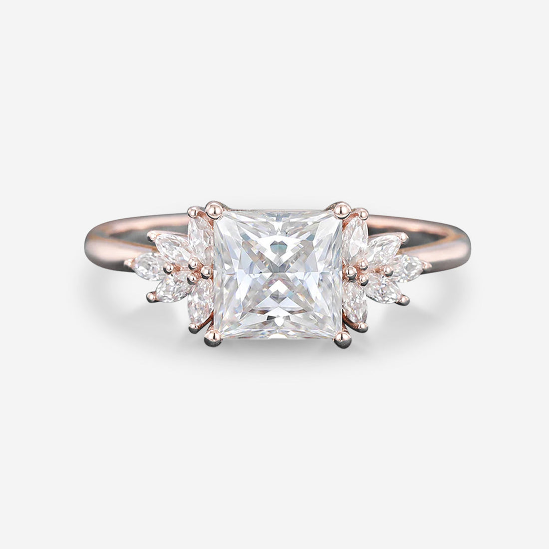 2.0 Carat Princess cut Moissanite cluster Engagement Ring