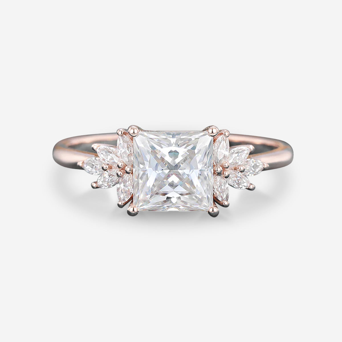 2.0 Carat Princess cut Moissanite cluster Engagement Ring