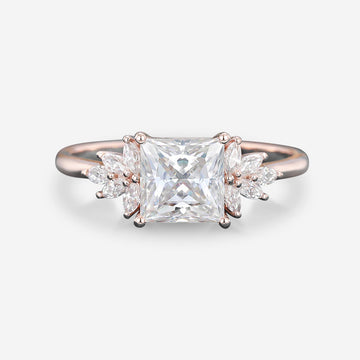 2.0 Carat Princess cut Moissanite cluster Engagement Ring
