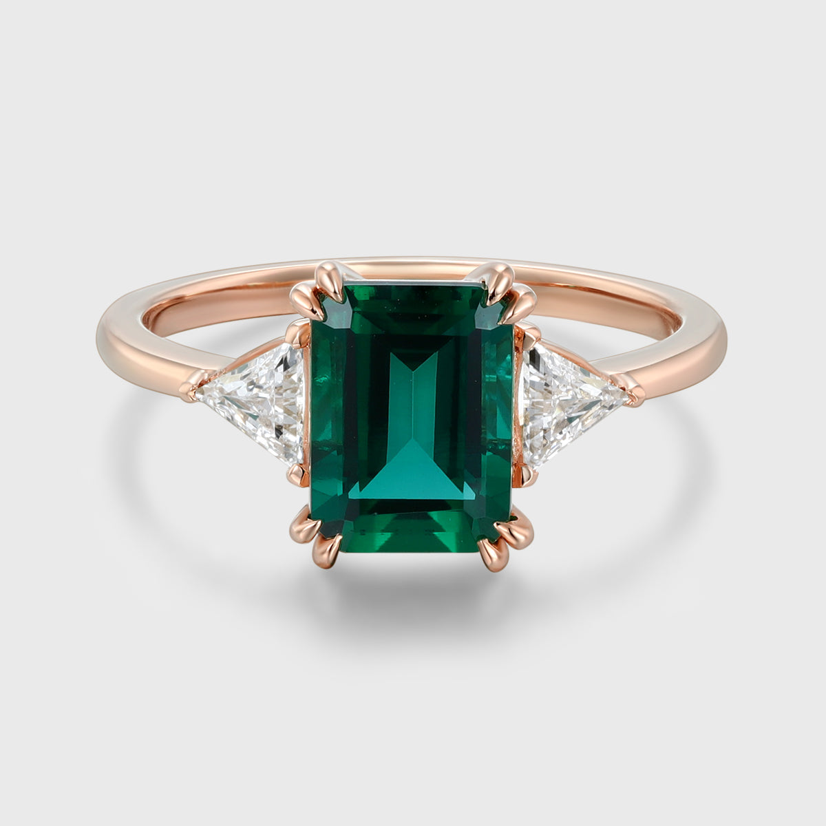 Emerald cut Lab grown Emerald Solid Gold Engagement Ring