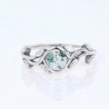Nature Inspired Round cut Moss Agate Leaf Gold Engagement Ring
