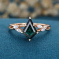 Kite cut Lab grown Blue green Sapphire Solid Gold Engagement Ring